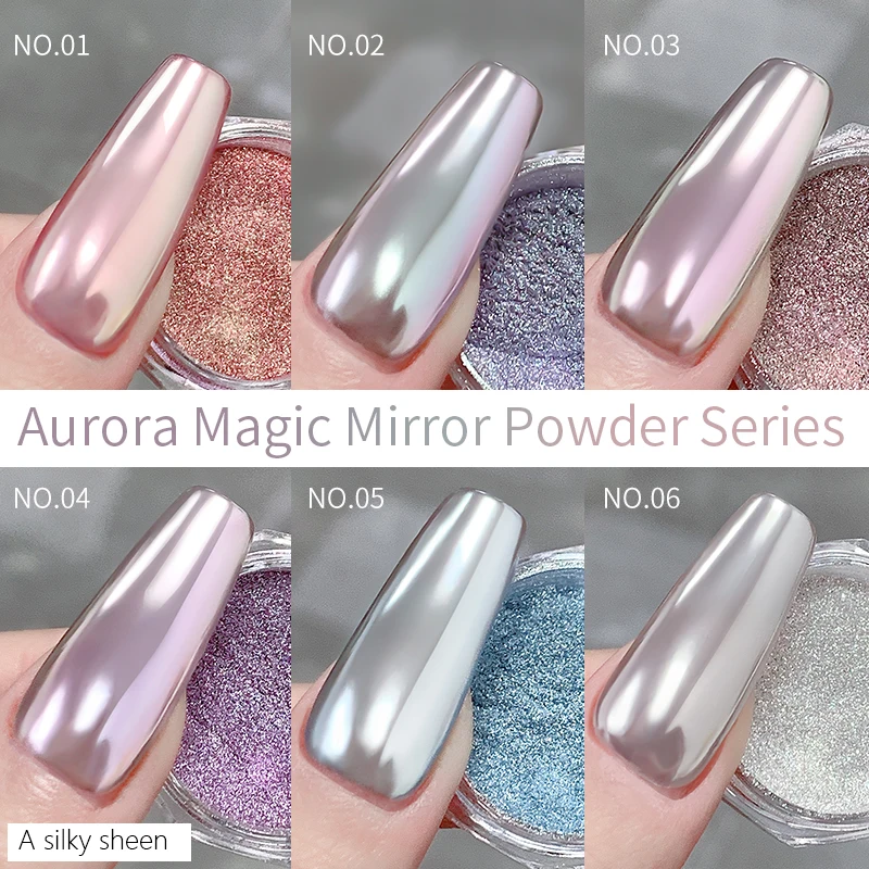 Wholesale 6 Colors Aurora Nail Glitter Powders Pearl Shimmer Nail Art Mirror Effect Pigment Powder Nail Chrome