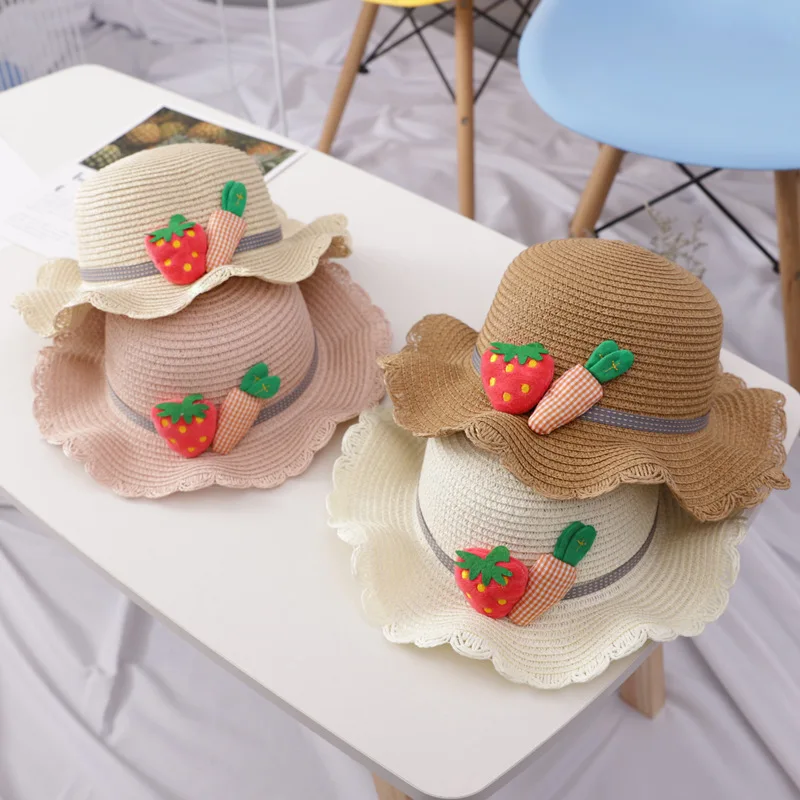 Hot Sale Foldable Packable Paper Fruits Sunhat children Beach Bag And Hat Straw Hats With Logo Canotiera