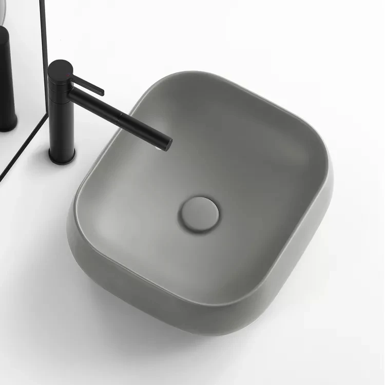 Matte grey color above counter top modern washroom ceramic washbasin art hand wash basin bathroom sink