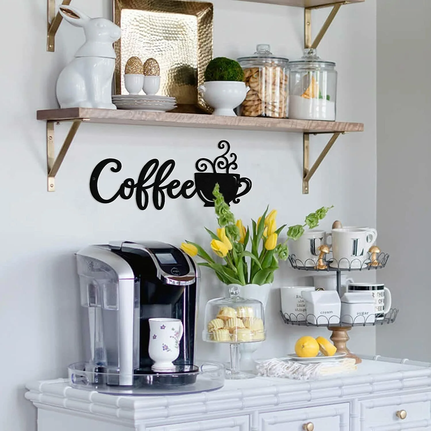 Wholesale Home Decor Coffee Pattern Metal Wall Art Black Wall Hanging Handicraft Elegant Still Life Design Wall Hanging Decor