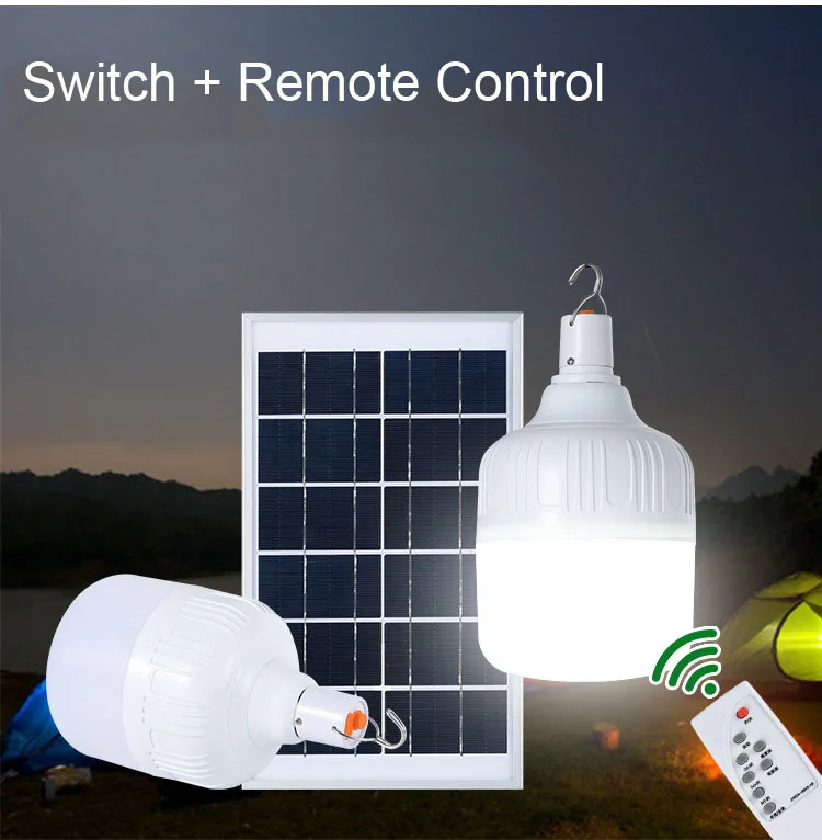 Remote Control Lamp Led Solar Light Rechargeable 10W 40W 60W Emergency Outdoor light bulb with solar panel