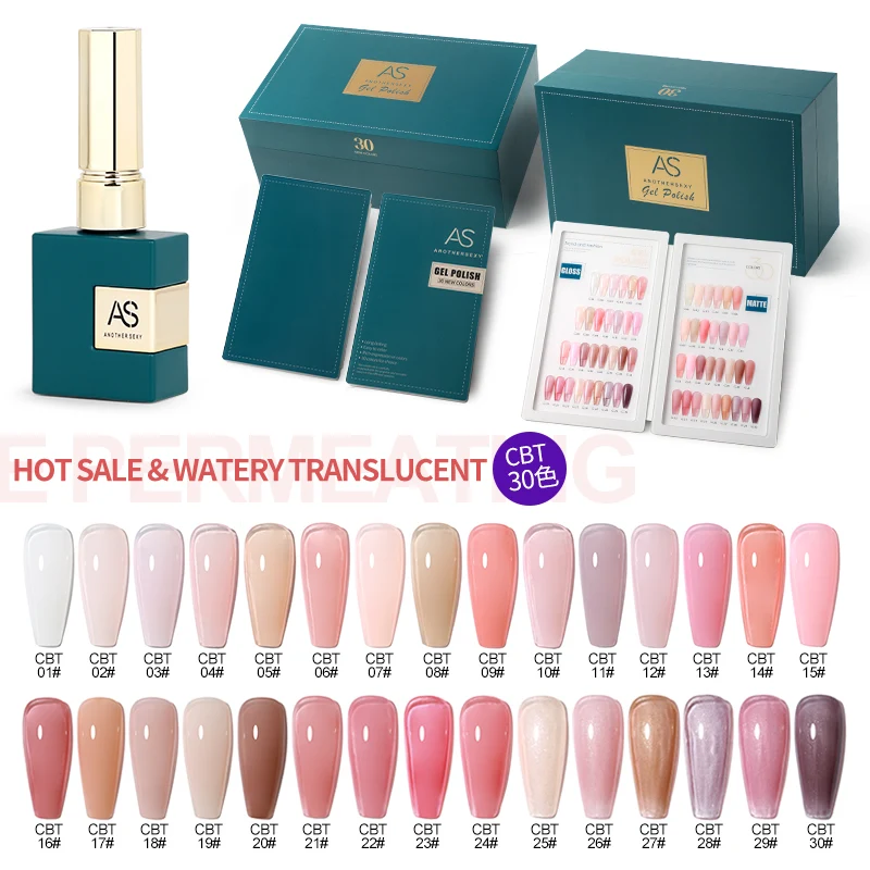 AS Nail Supplies Private Label 15ml Nude Pink Jelly Gel Polish Set Translucent Soak Off UV Gel Polish Kit for Nail Salon