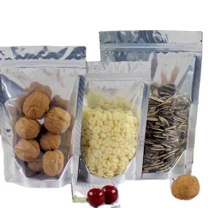 Silver/clear Aluminum Foil Stand Up Pouches Bags Aluminum Foil Heat Seal Plastic Packaging Bag
