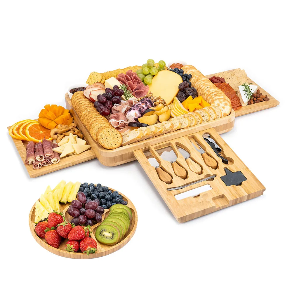 Bamboo cheese plate meat cooked food platter service tray wholesale cheese boards