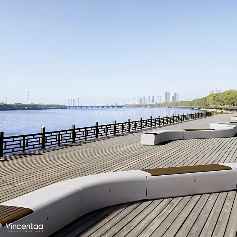 Vincentaa GRC Wooden Bench Set Customized Modern Bench Supplier Street Furniture