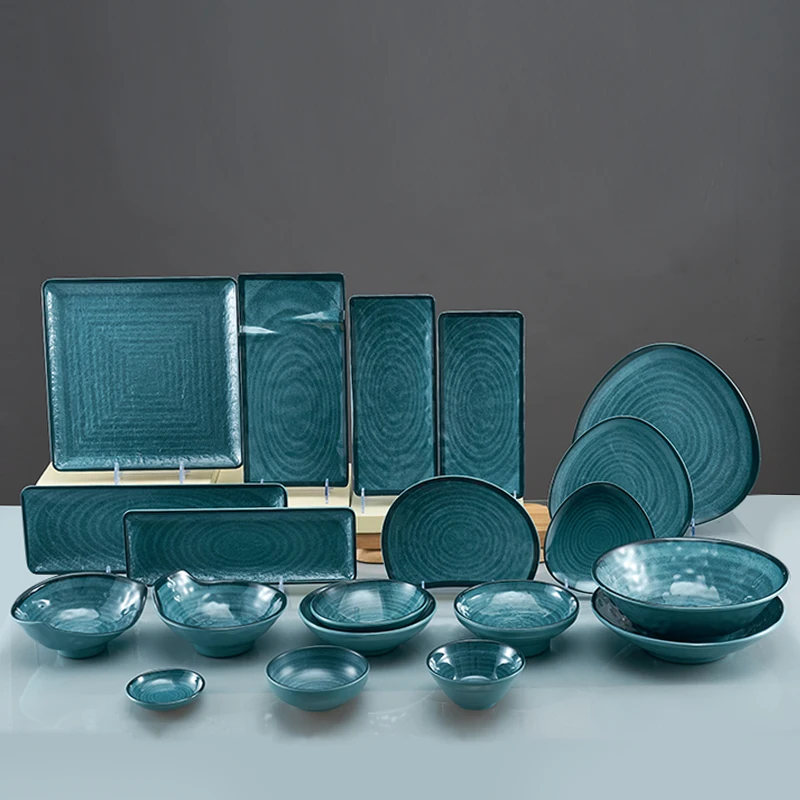 Wholesale custom plastic melamine dishes dinnerware sets golden design tableware set dinner restaurant sushi charger plates