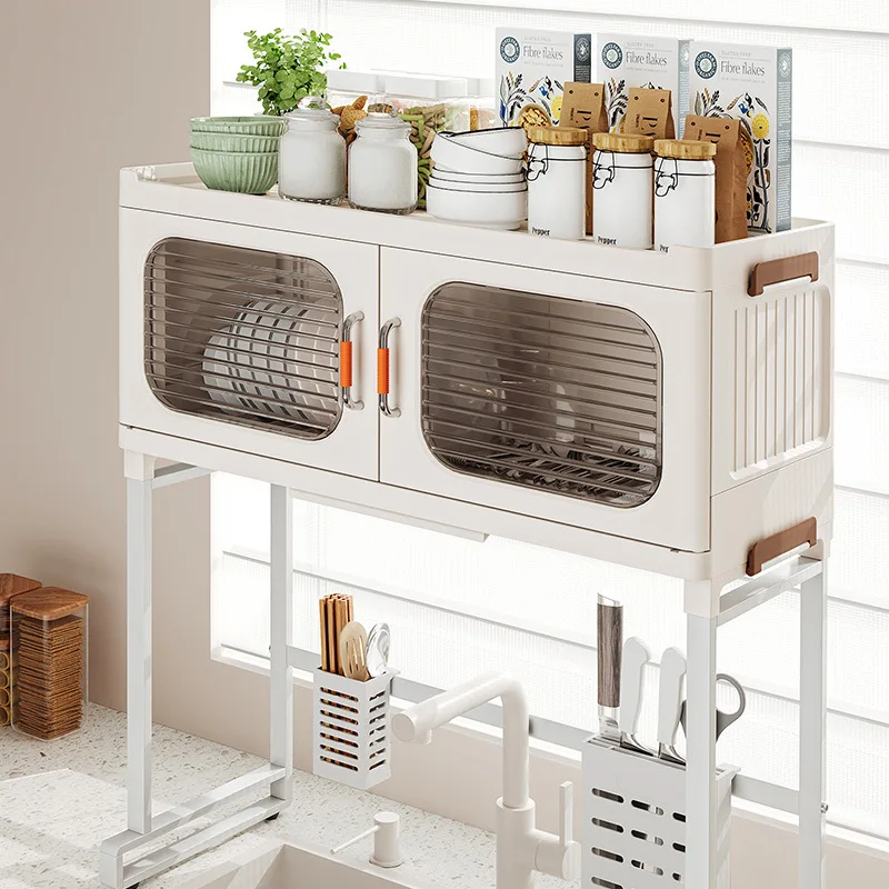 XJH Multi-Functional Home Kitchen Sink Rack Dustproof Dish Storage Drain Rack with Counter Surface Use as Holder