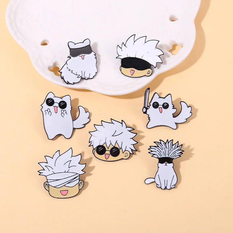 Cartoon Anime Charm Peripheral Metal Badge Satoru Gojo Cat Bag Accessories Pin