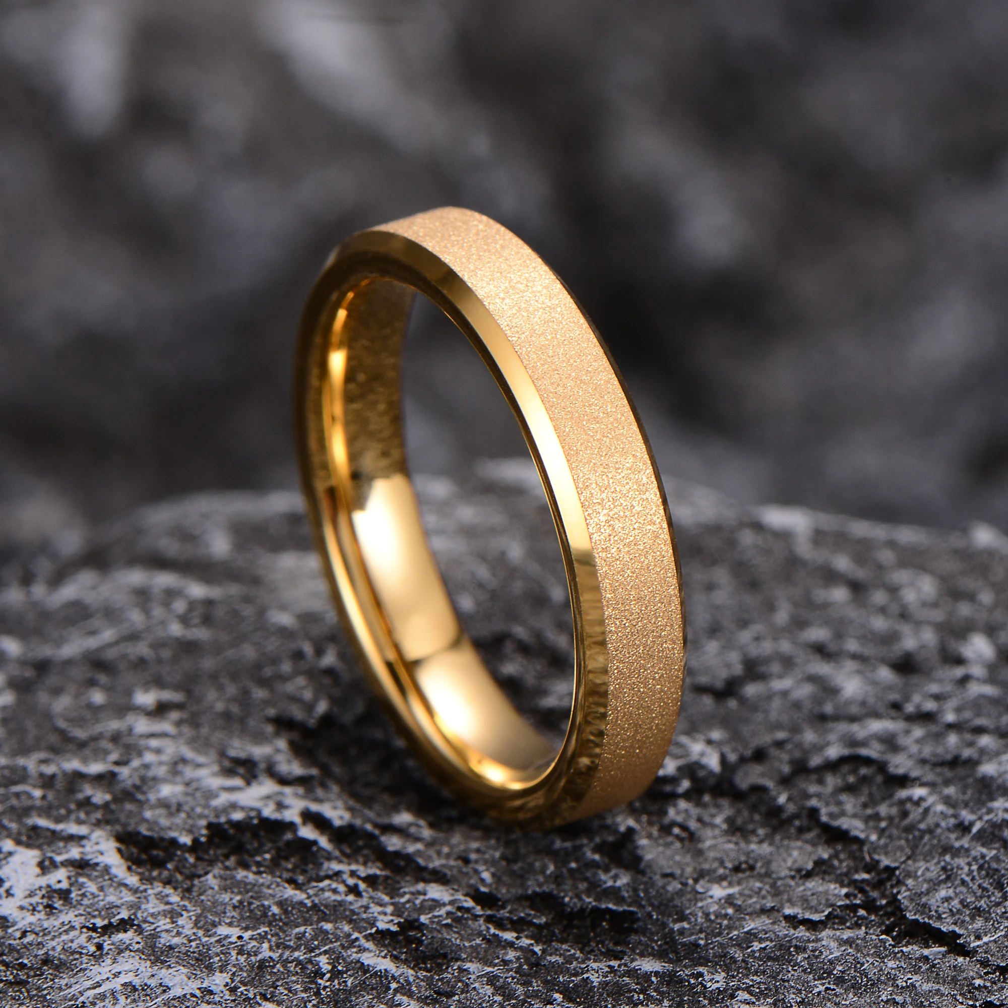 In Stock Fashion Rings 4mm Rose Gold Plated Tungsten Ring Matte Finish Couple Set Wedding