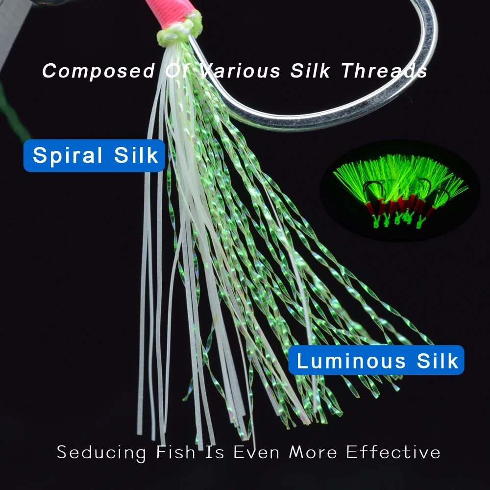 JIGGINGSOUL-AIH07-1pieces Double Assist Hook wholesale High Carbon Steel Double Hook With luminous silk epoxy bulk fishing hook