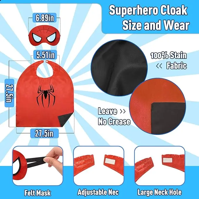Superhero Costume Capes with Masks and Bracelets Indoor and Outdoor Toys for Kids