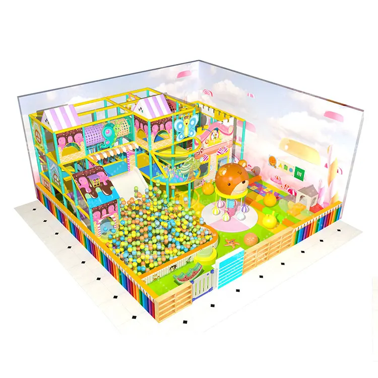 Commercial children small wood party center toys slide soft play equipment indoor kids playground