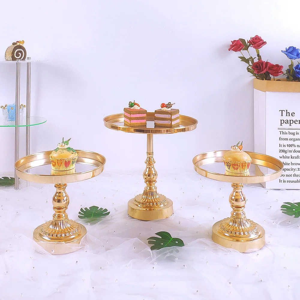 RU Wedding Party Crystal Display Tray Metal Cake Stand Set Table Gold Mirror Cupcake Stand Set