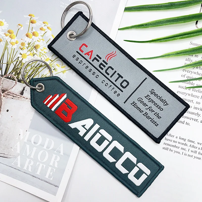 Cheap Promotional Gifts Custom Fabric Tag Woven Keychain Fabric Keychain Embroidery Keychain