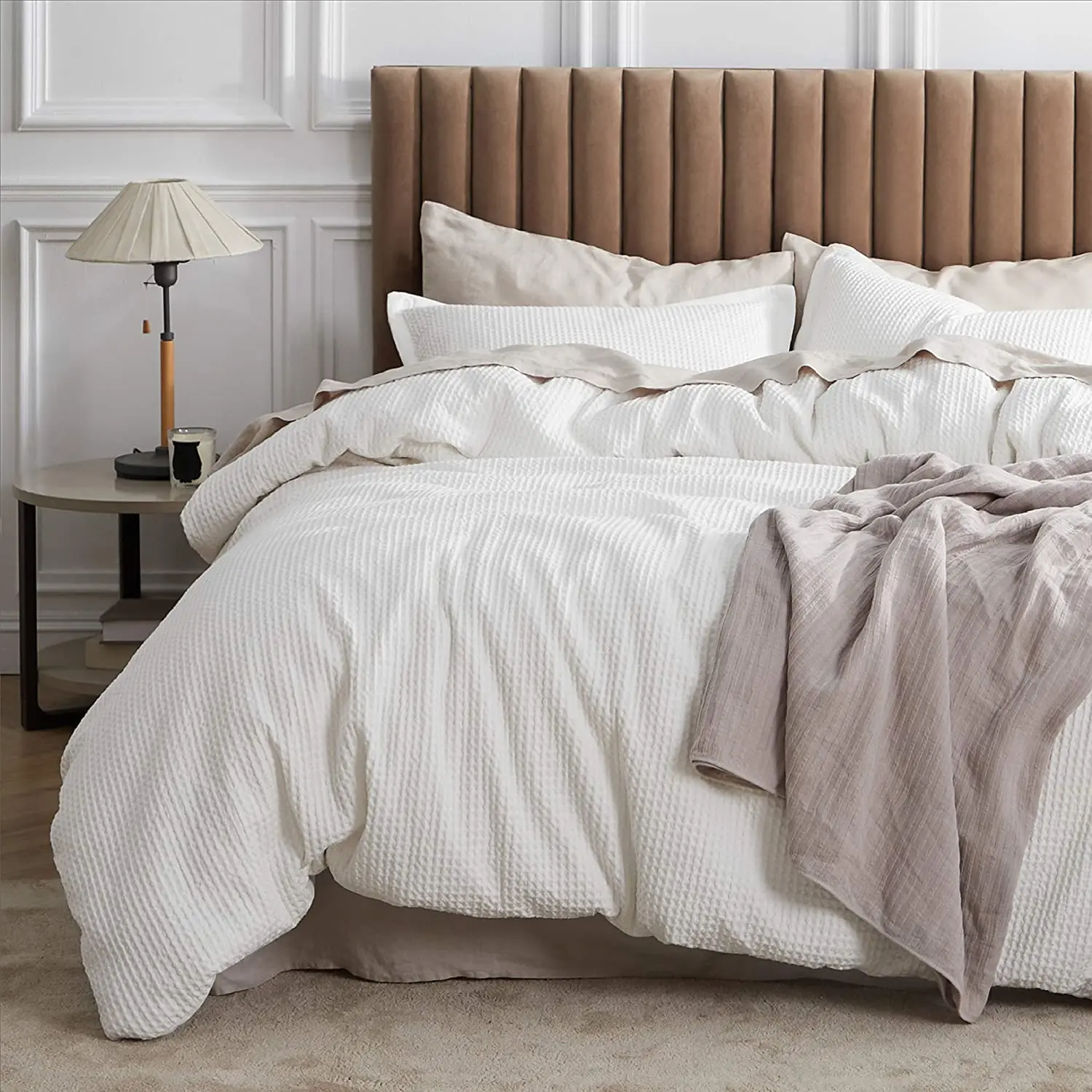 100% Cotton Waffle Weave Coconut White Duvet Cover
