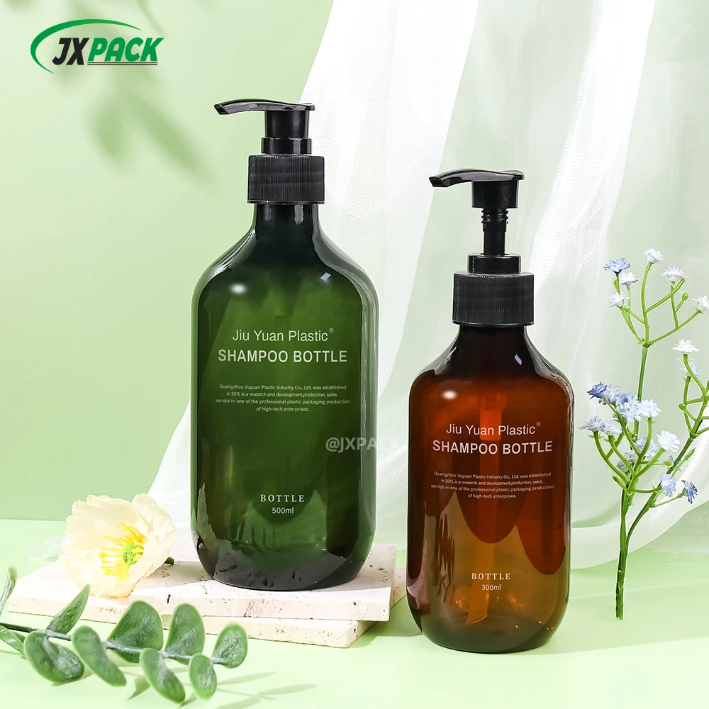 Ready stock empty shampoo bottles Portable 300ml 400ml Brown PET Plastic Body Lotion Pump Bottle