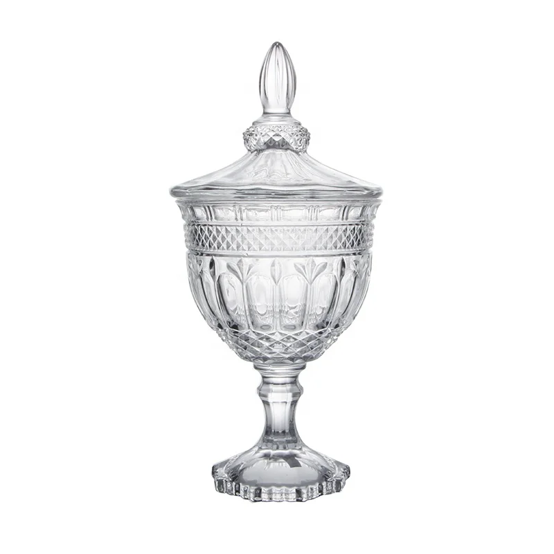 European Candy jar royal crown relief with lid glass sugar jar transparent dried fruit candy box living room decoration