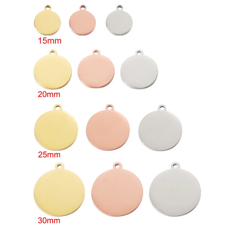 Custom jewelry making engraved logo stainless steel gold plated blank round disc pendant necklace