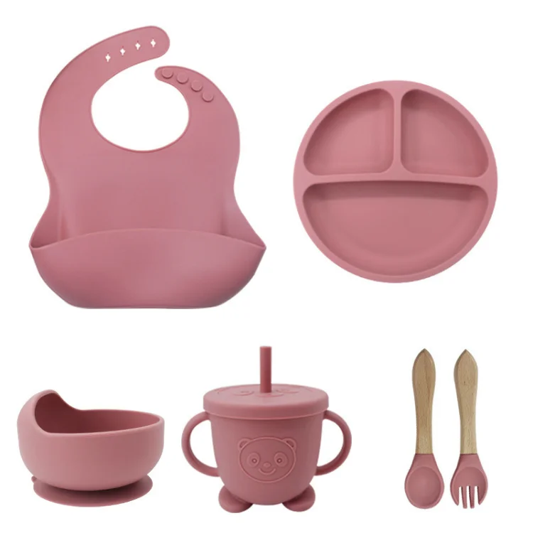 Wholesale BPA Free Silicone Baby Placemat Silicone Bib Plate Bowl Sipper Snack Silicone Baby Tableware Feeding Set