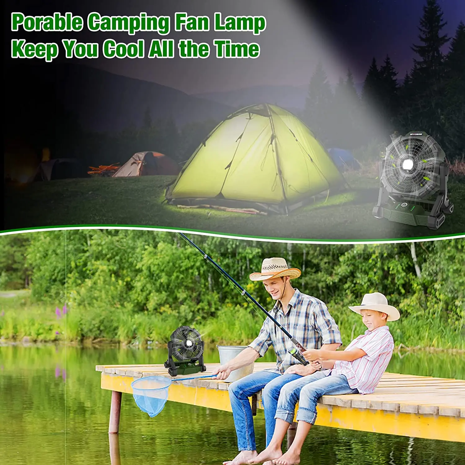 X25 cordless Portable Power Bank Personal USB Desk Rechargeable Camping Fan with led Light and Hook  for Home Office tent Travel