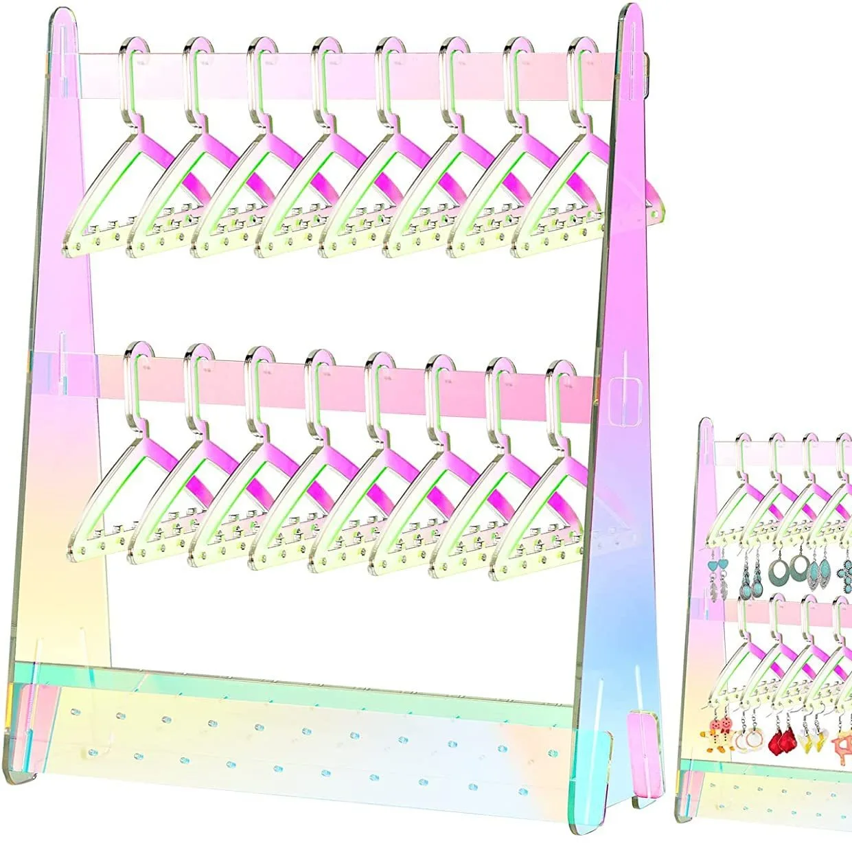 Detachable Iridescent Acrylic Earring Display With Hangers Jewelry Organizer Acrylic Earring Hanger Ear Stud Holder for Earrings
