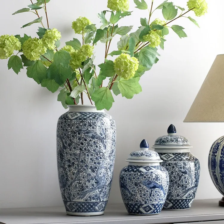 Jingdezhen Античная синяя белая фарфоровая ваза ручной работы банка для хранения сорока сливы с узором украшения дома гостиной