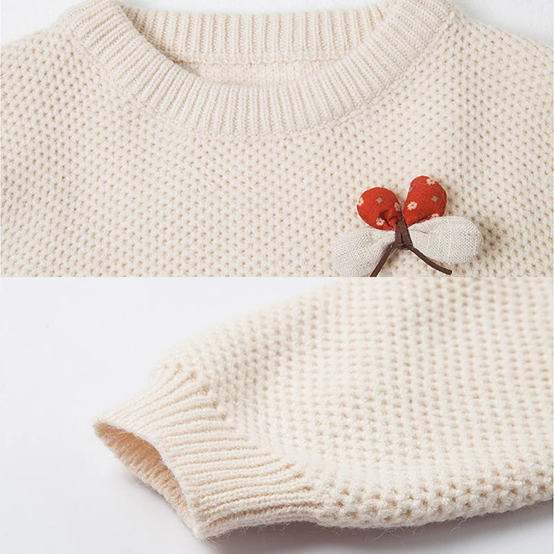 
Wholesale kids o-neck pullover lovely girls clothing baby knitted pattern sweater for children 