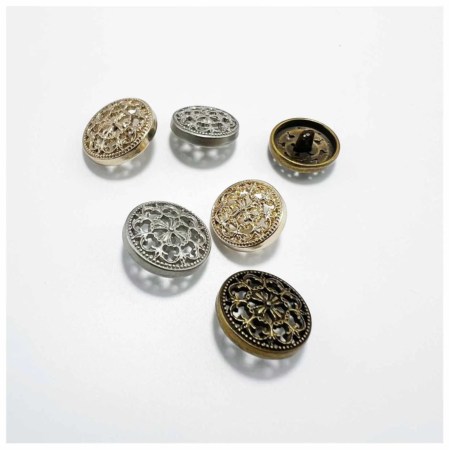High-end hollow design pattern carved metal buttons custom wholesale