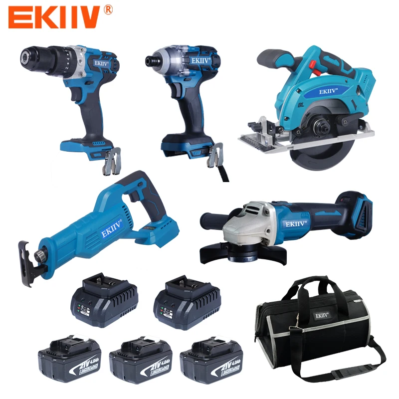 Low price wholesale EKIIV15 all-in-one brushless cordless lead-free combination kit 18V 21v lithium-ion tool set manual tools