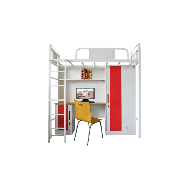 New Design Steel apartment bed dormitory loft bunk bed  with storage wardrobe and cabinet