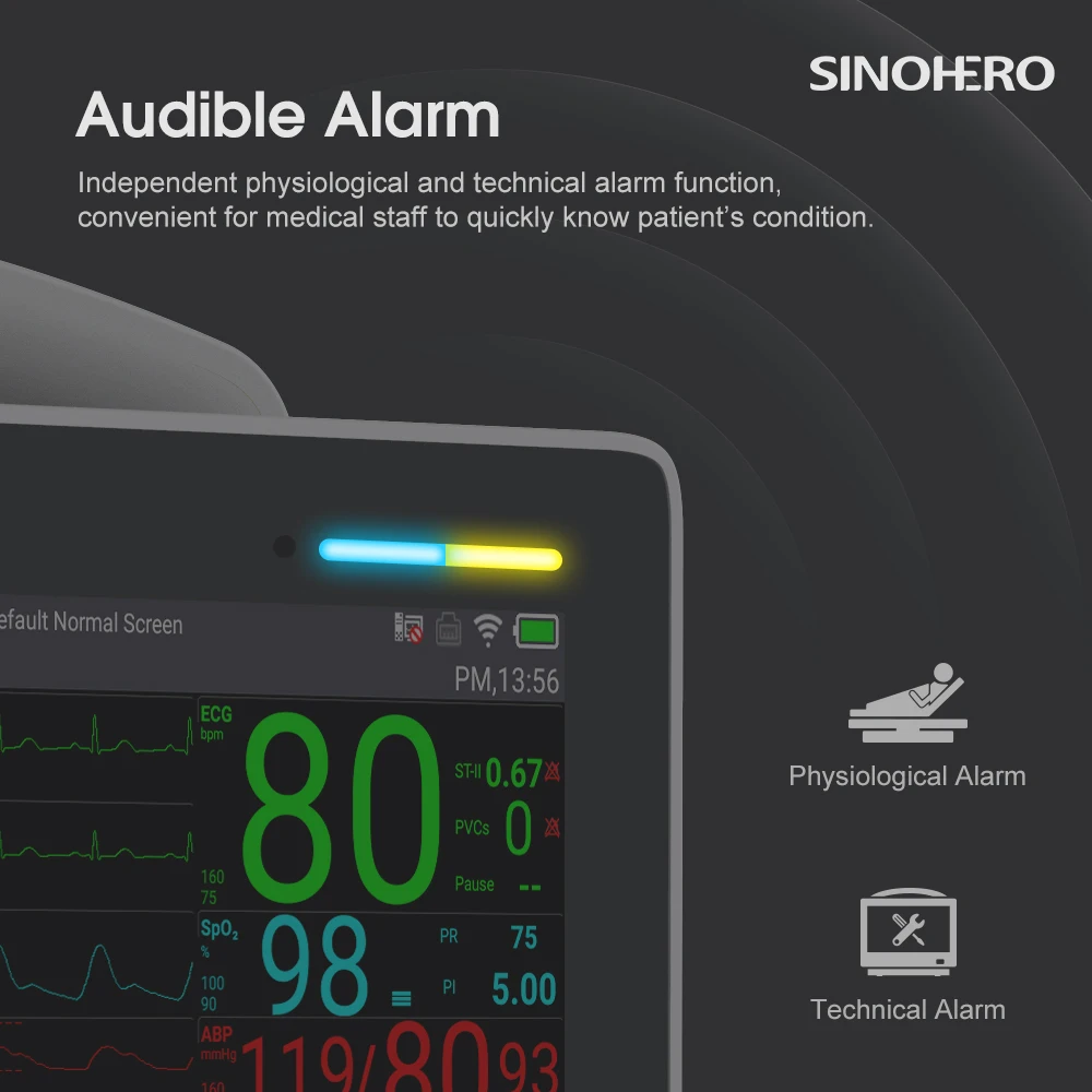 Hospital ICU Portable Touch Screen Device Multi-Parameter Electric Powered Heart Rate Cardiac Patient Monitor
