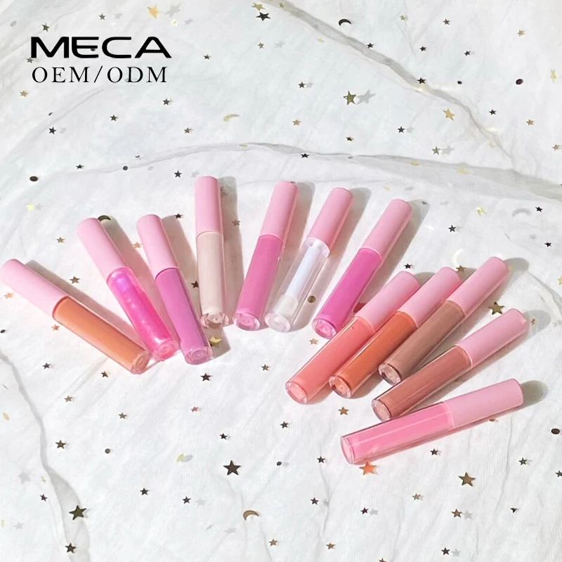 custom logo high quality mini glossy nude clear shimmer vegan lip gloss pigment organic glitter lip gloss