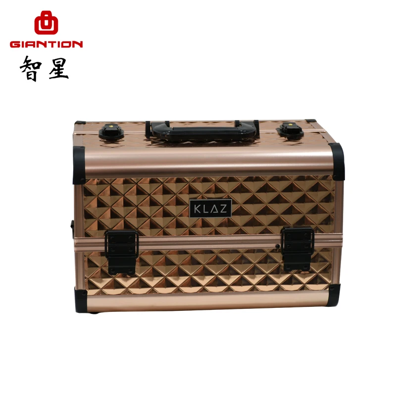 Aluminum alloy professional cosmetics storage box beauty portable train hard makeup vanity case make up pink cosmetic case