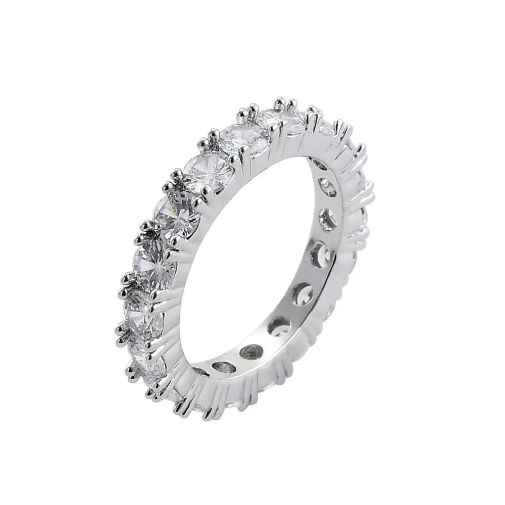 Luxury Women Finger Ring Platinum Plated Round Cut AAA CZ Diamond Eternity Band Ring