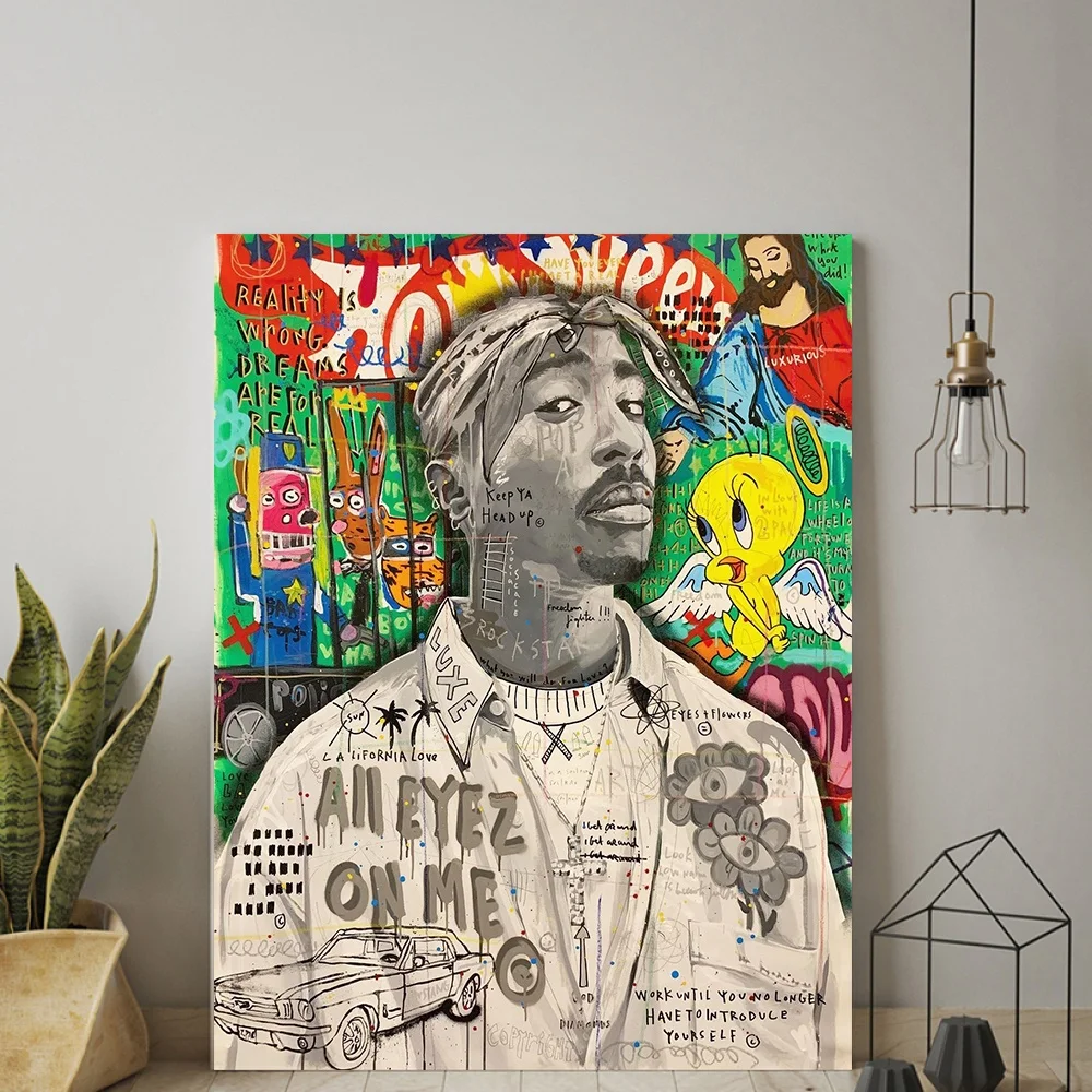 Graffiti Pop Art Singer Hip Hop Portrait Poster 2Pac Rapper Canvas Painting Print Wall Picture