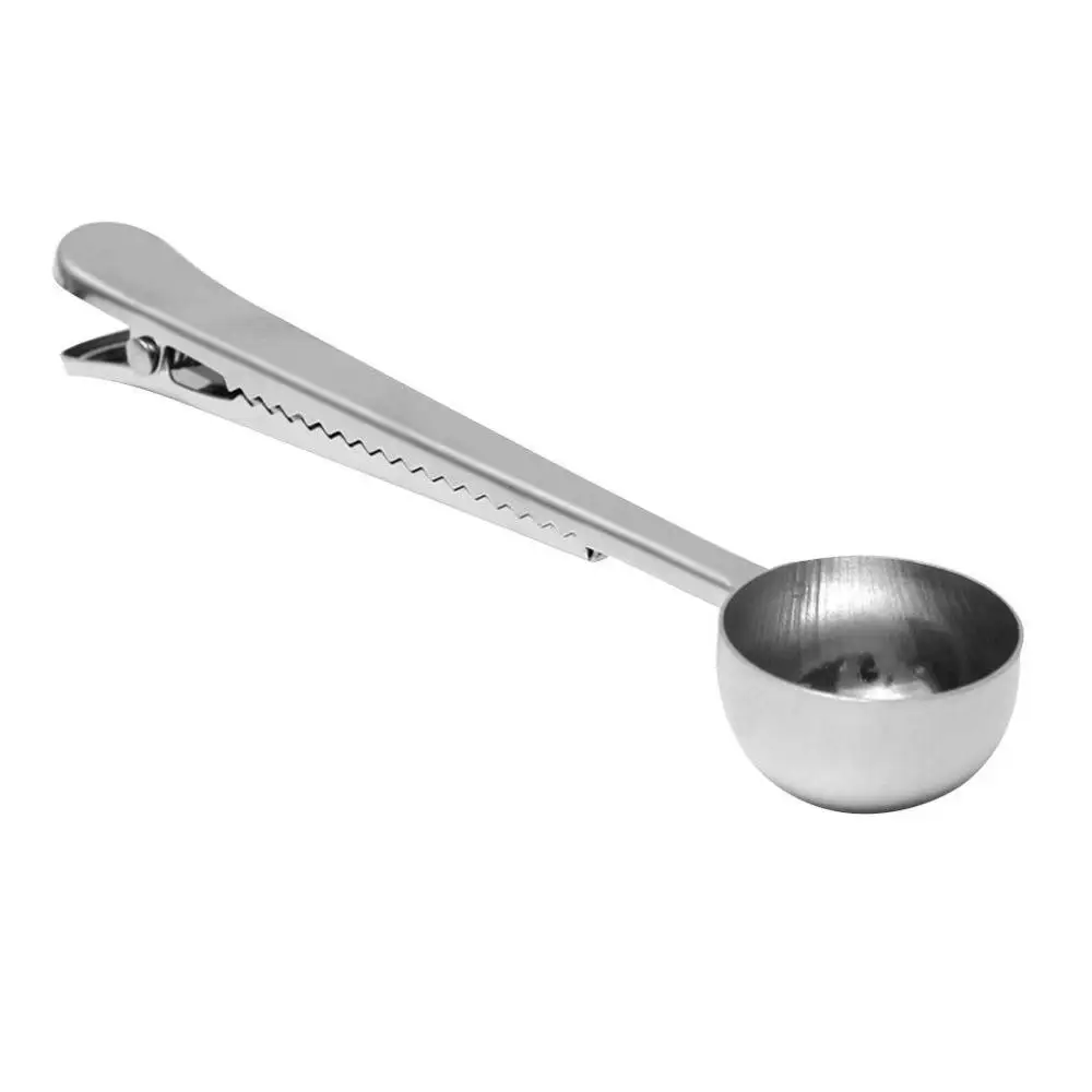 Stainless Steel Coffee Measuring Scooper Tea Scoop Spoon with Bag Sealing Clip