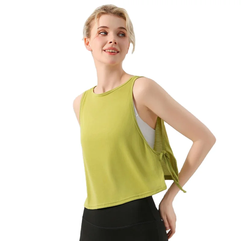 Aoyema Fitness Yoga Vest Women Quick-drying Solid Color Women Clothes Sportswear Side Hollow Out Bow Sleeveless Shirt Tank Top