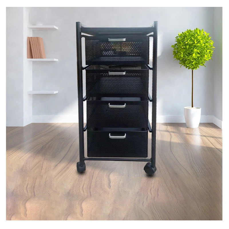 Household 3 Layers Drawer Square Rack Standing Type Hollow Movable Storage Shelf Breathable Vegetables Sundries Sorting Trolley