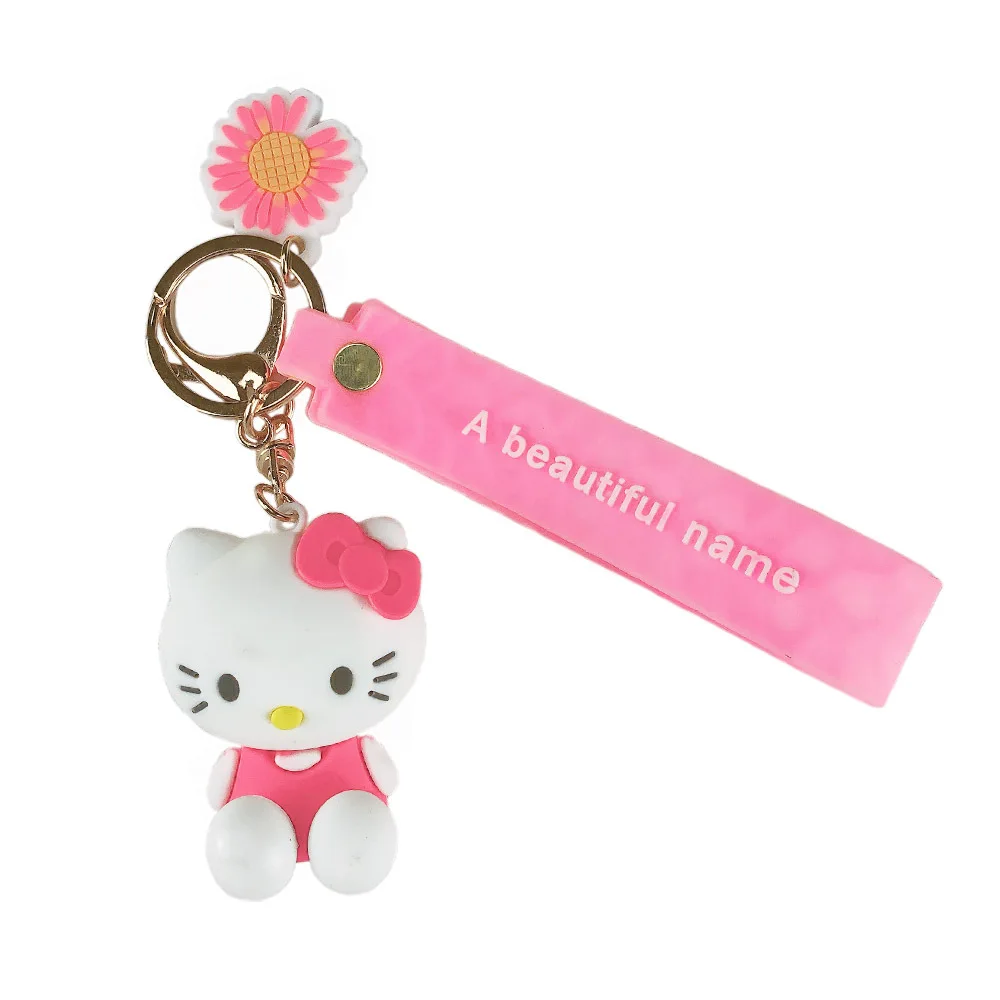 Wholesale Girl Decoration Car Key Handbag Accessories Key Rings Promotional Gift Lovely Cartoon 3D Hello Kitty Doll Key Chains