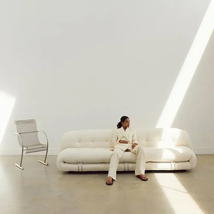 ATUNUS Living Room Nordic Scandinavian 1 Seater Soriana Couch Big Steel Teeth Boucle Fabric Lounge Lazy Single Sofa Chair Set