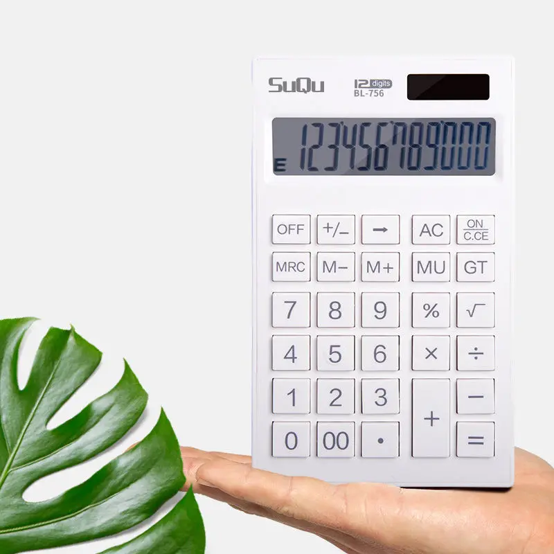 Selling High-quality Appearance Desktop Financial White Calculator 12-digit Dual Power Solar Calculator