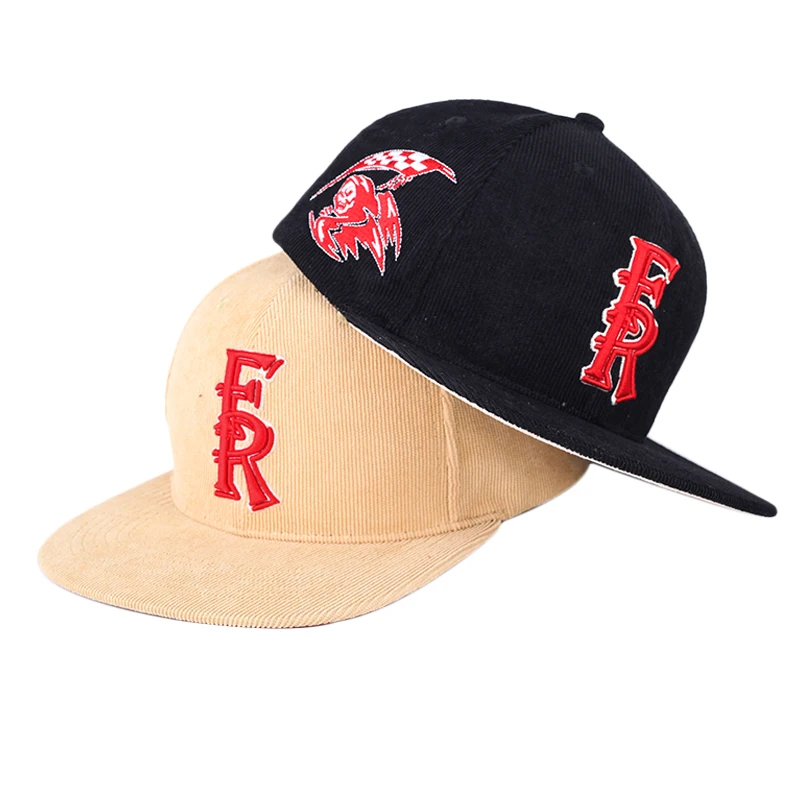 Wholesale snap back Caps Mens Stylish Brim corduroy Snapback Cap Hip Hop Baseball Hat Fitted Cap