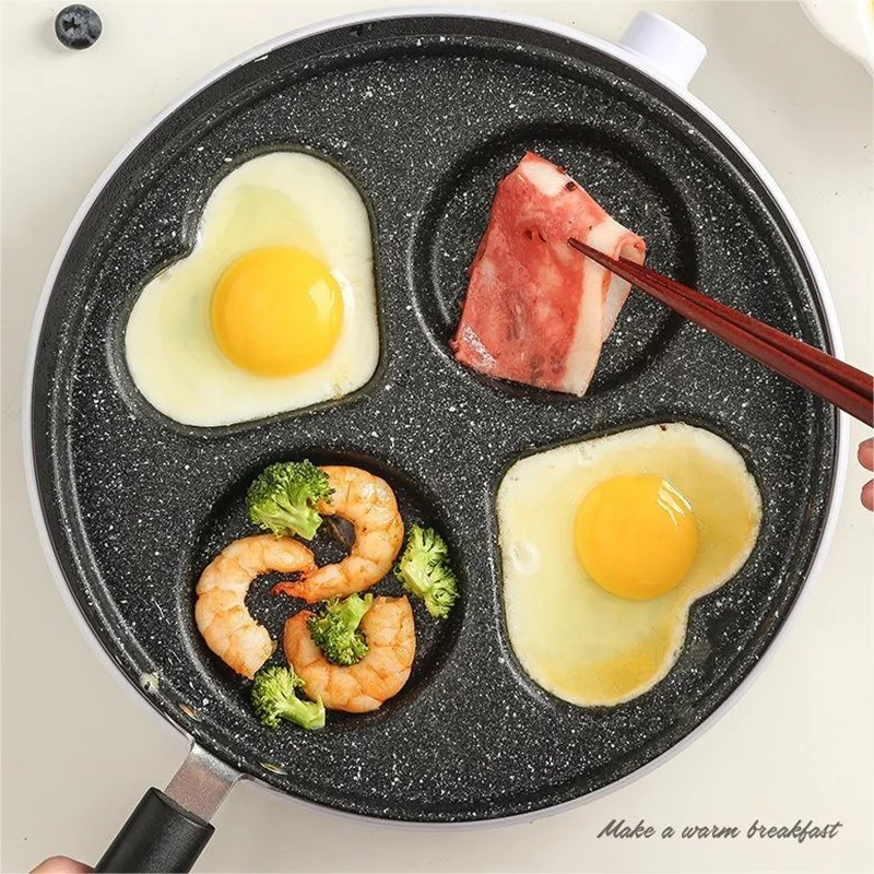 2024 New 3/4 Grid Loving Heart Non-stick Breakfast Frying Pans Flat Bottom Grill Pan Egg Burger Omelette Frying Pan