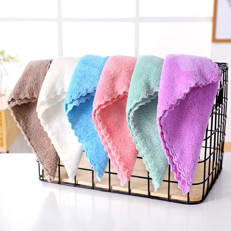 Solid color soft and comfortable good absorption coral fleece hand towel for home