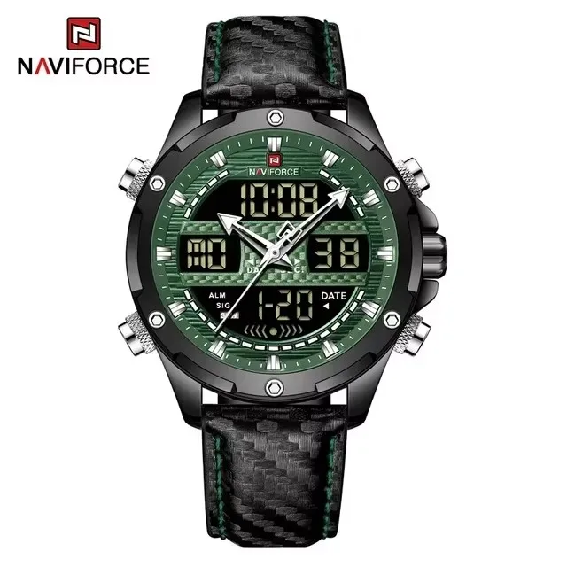 Clearance Limited Time and Quantity NAVIFORCE 9194 Luxury Watch Man Sport Genuine Leather Quartz Digital Watches Men Wrist Clock