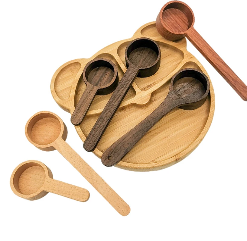 New Design Coffee Beans Tea Long Handle Coffee Scoop Black Walnut Custom Wooden Measuring Coffee Spoon