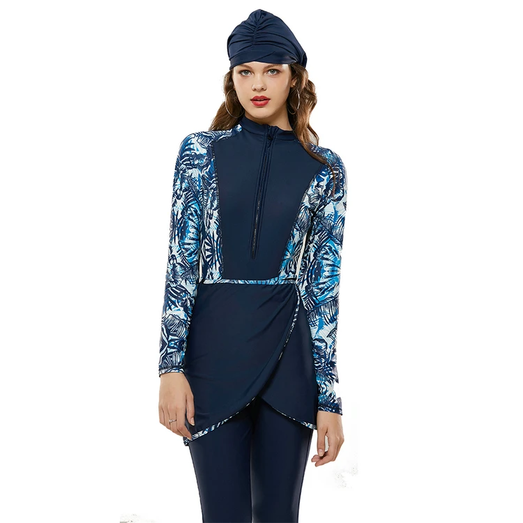 New design plus size women long sleeve swimming suit burkini four piece muslim swimwear women hijab modest swimsuit swim dress