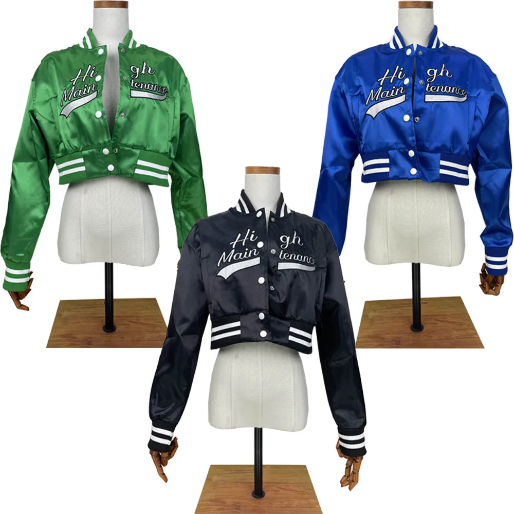 Winter Fall Women Jacket Embroidery Trendy Crop Jacket Coat Casual Street Wear Women Bomber Jacket