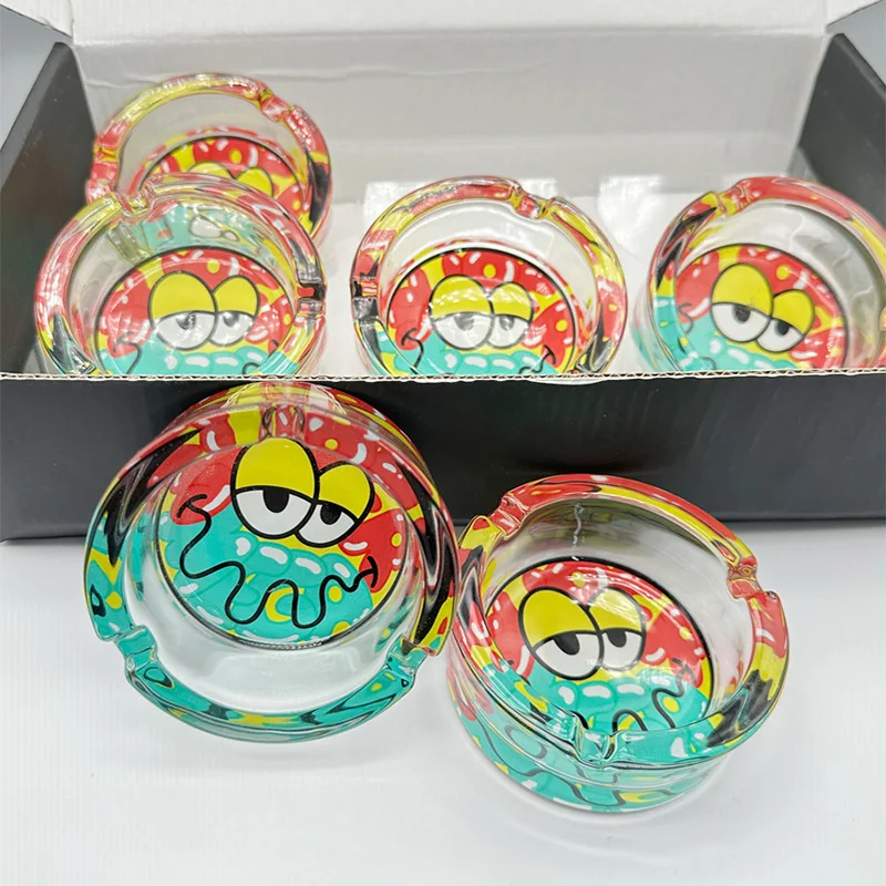 Personalized pattern glass ashtray factory direct wholesale round washable custom glass ashtray