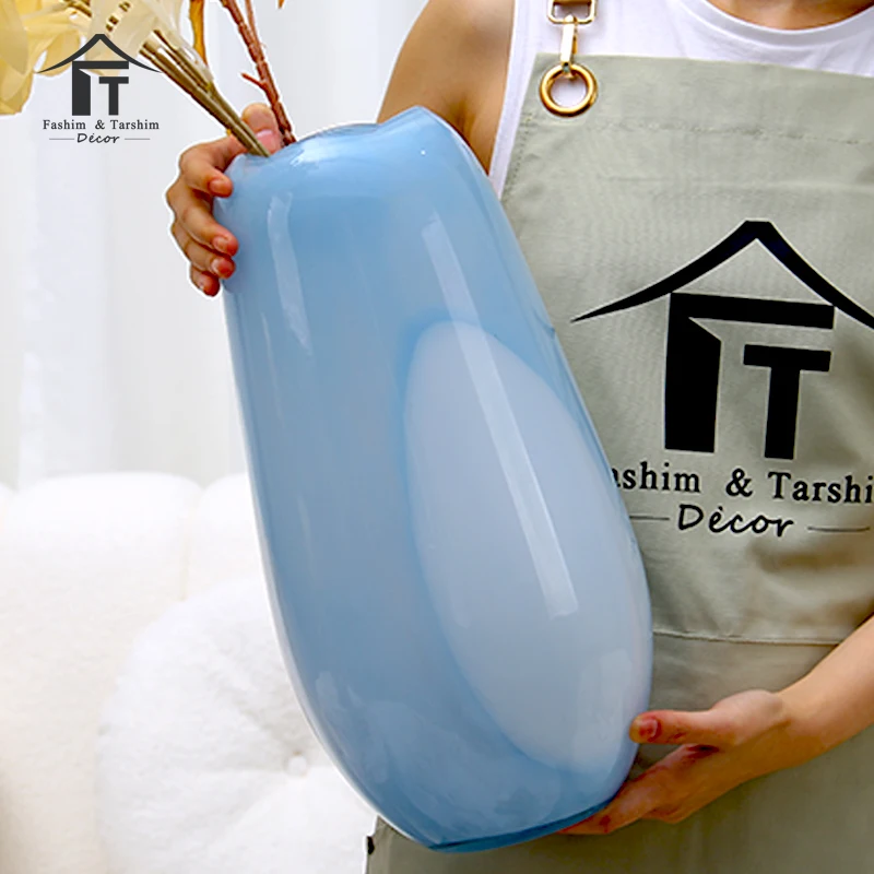 Nordic INS style home decor decorative glass vase for flowers blue coloured glass vases home decoration manufactures